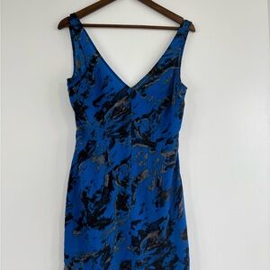 Anthropologie Blue and Black V-Neck Sheath Cocktail Dress